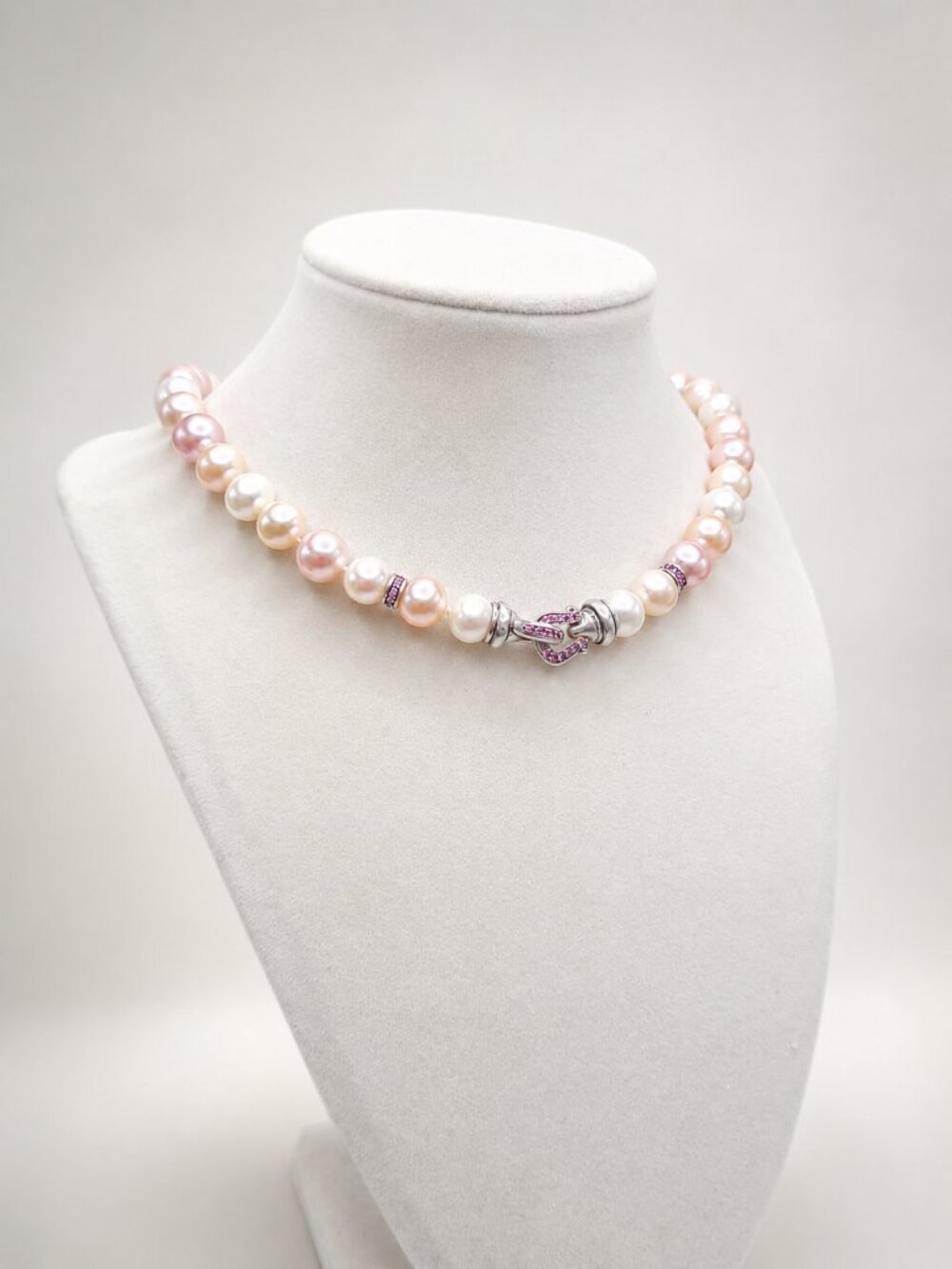 David Yurman Pearl Strand Buckle Necklace w/ Pink Sapphires - 16" - RARE - Picture 2 of 11